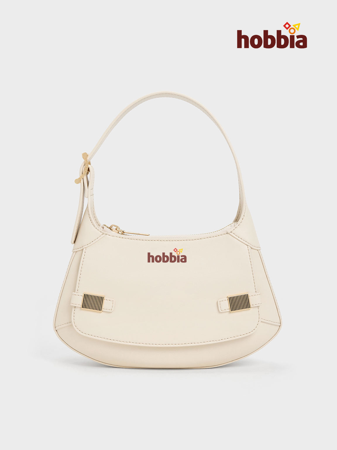 HOBBIA™- Metallic-Accent Curved Shoulder Bag - Chalk
